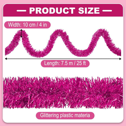 25 Feet Metallic Twist Tinsel Garland Backdrop for Parade Floats, Christmas Eve, New Year
