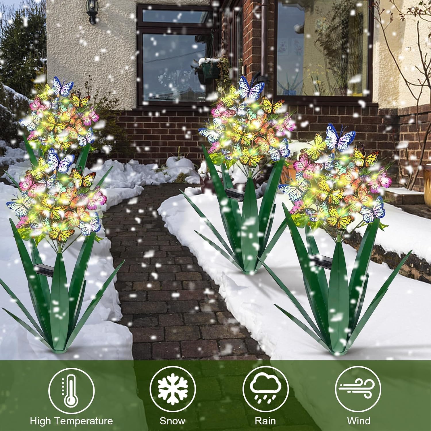 Homight Solar Metal Agave Butterfly Flower Stick Garden Sculpture - Outdoor Christmas Lights With