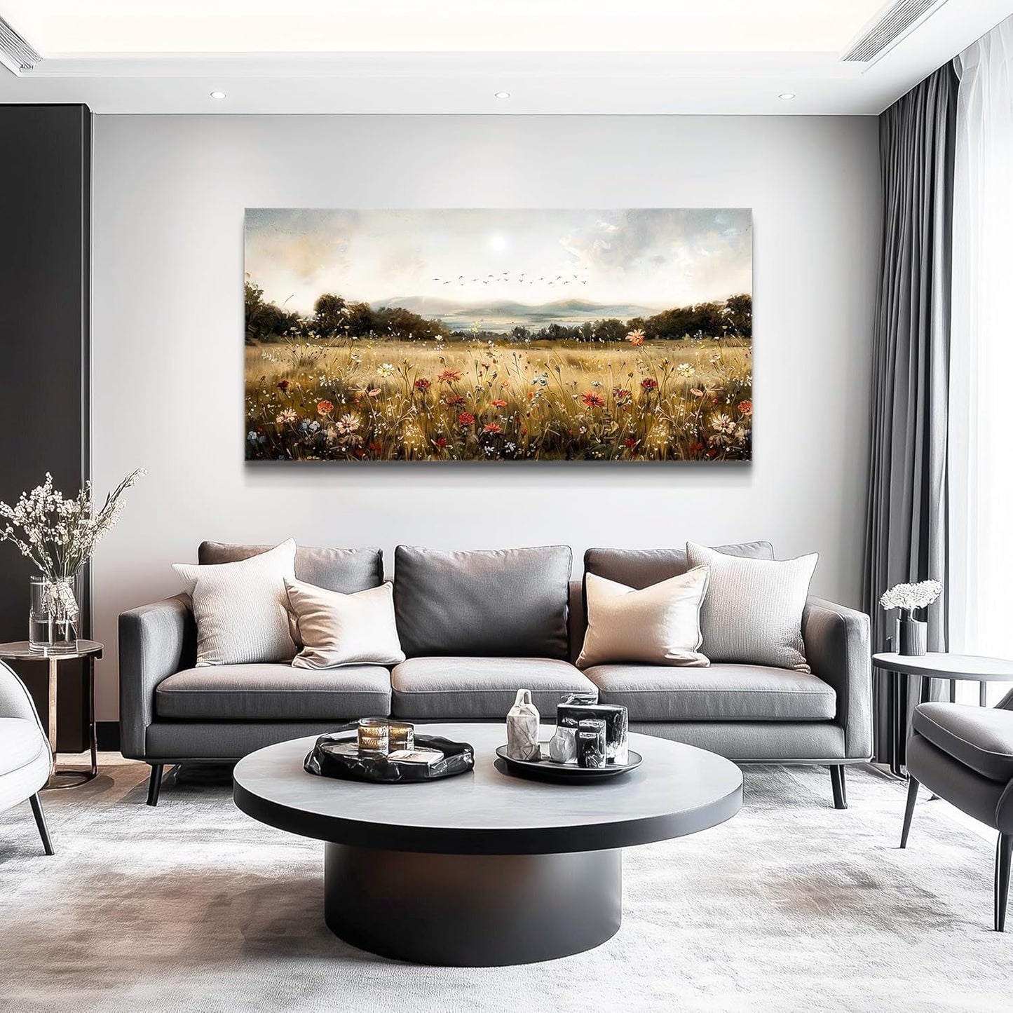 KELIYUAN Canvas Wall Art For Kitchen Dining Room Vintage Decor, Lawn Paintings With Flowers Wall