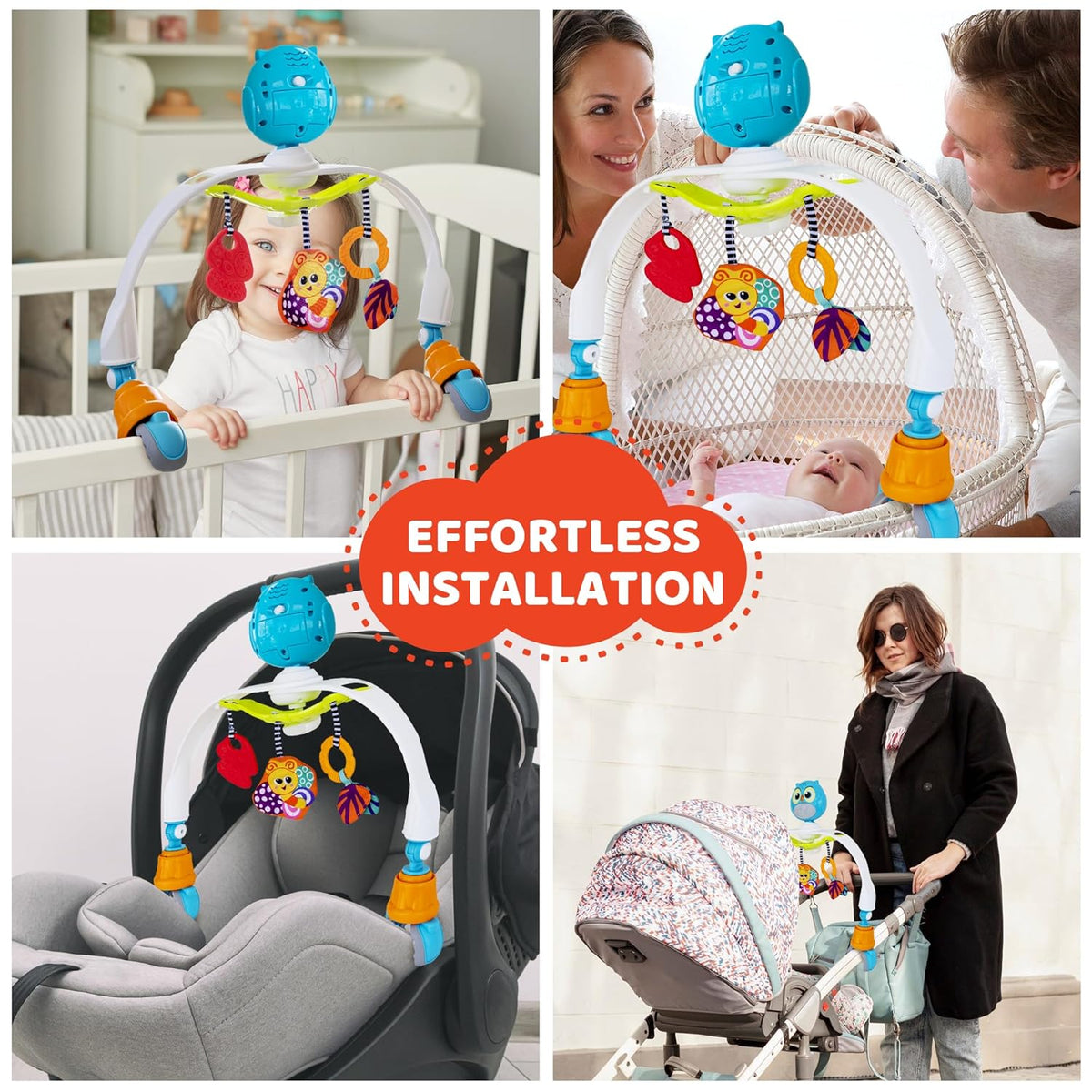 Baby Stroller Arch Toy with Relaxing Music & Lights - Adjustable Activity Arch & Play Accessories