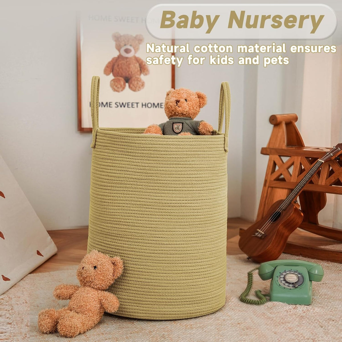 Large Woven Laundry Basket Hamper,100L Cotton Rope Storage Bin for Blankets,Toys and