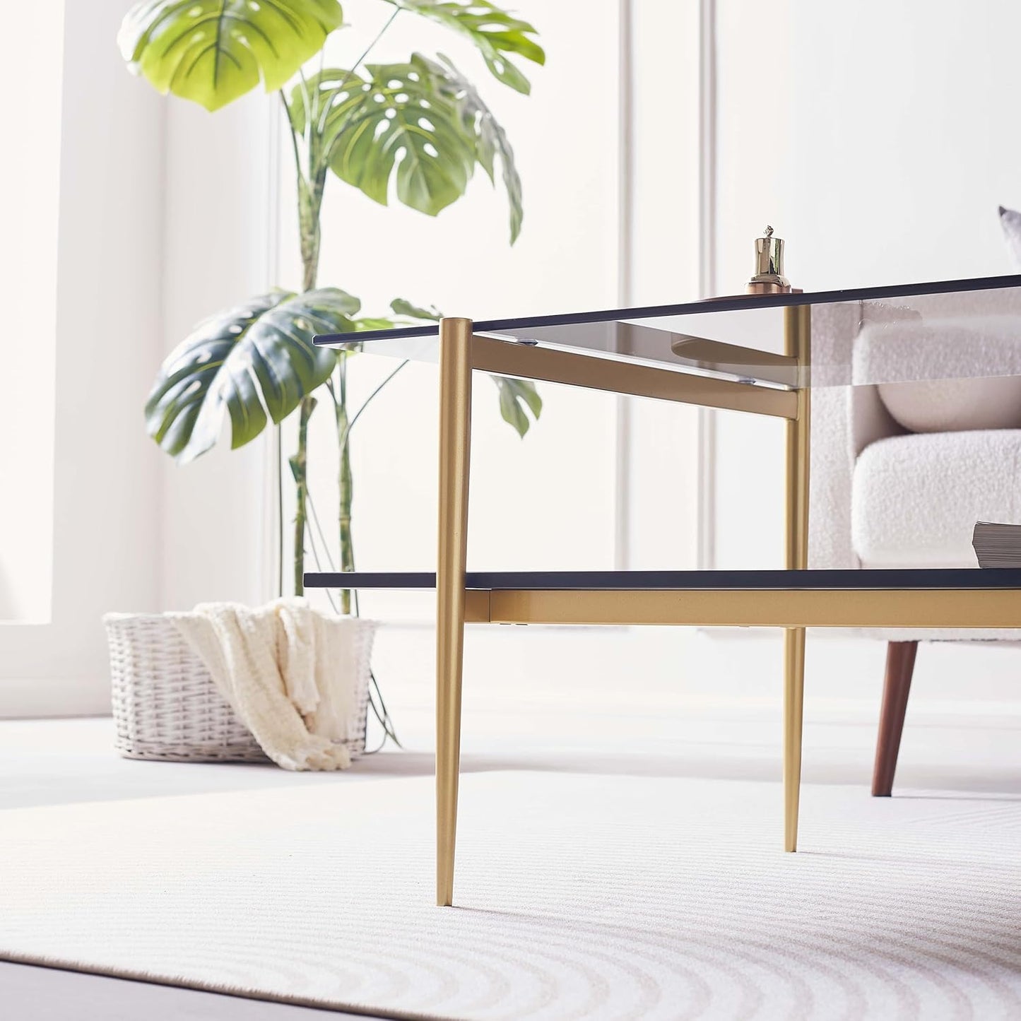 Rectangle Coffee Table for Living Room, Mid-Century Modern Design, L41 x W21 x H17, 2-Tier