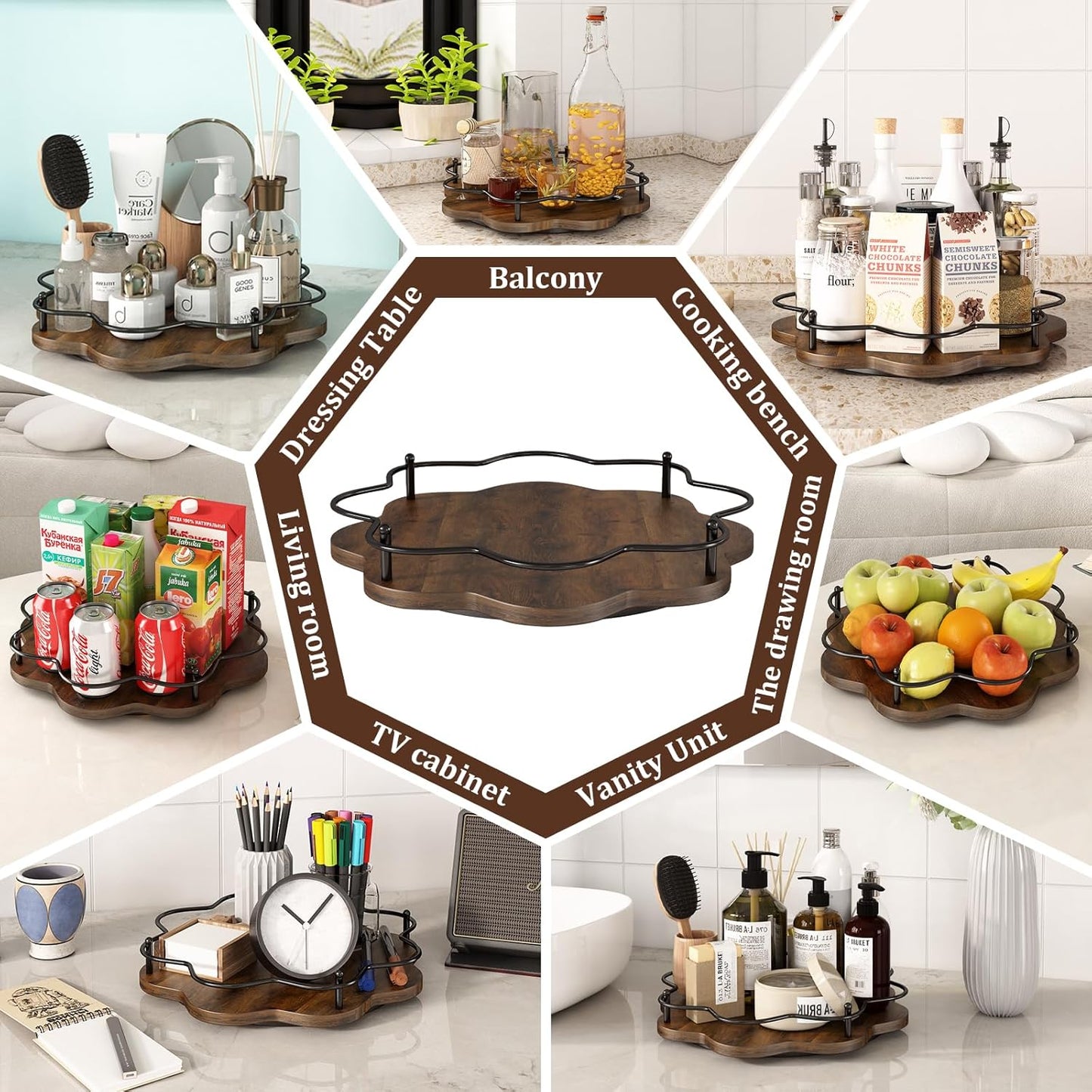 12" Lazy Susan Turntable Organizer,Round Wooden Lazy Susan Organization and Rotating Spice Rack for