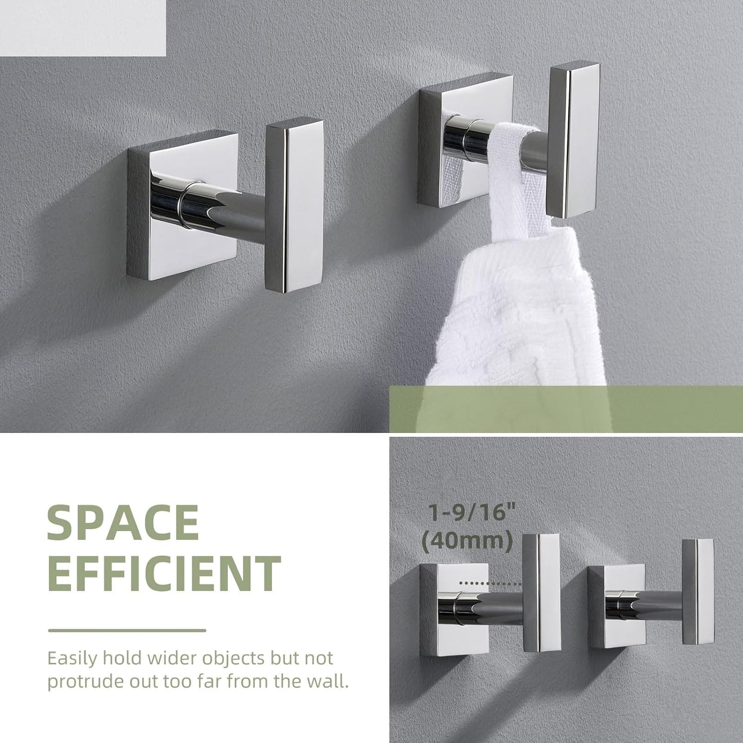 Angle Simple Bath Towel Hook 2 Pack, Stainless Steel Square Robe Coat Holder for Wall, Bathroom