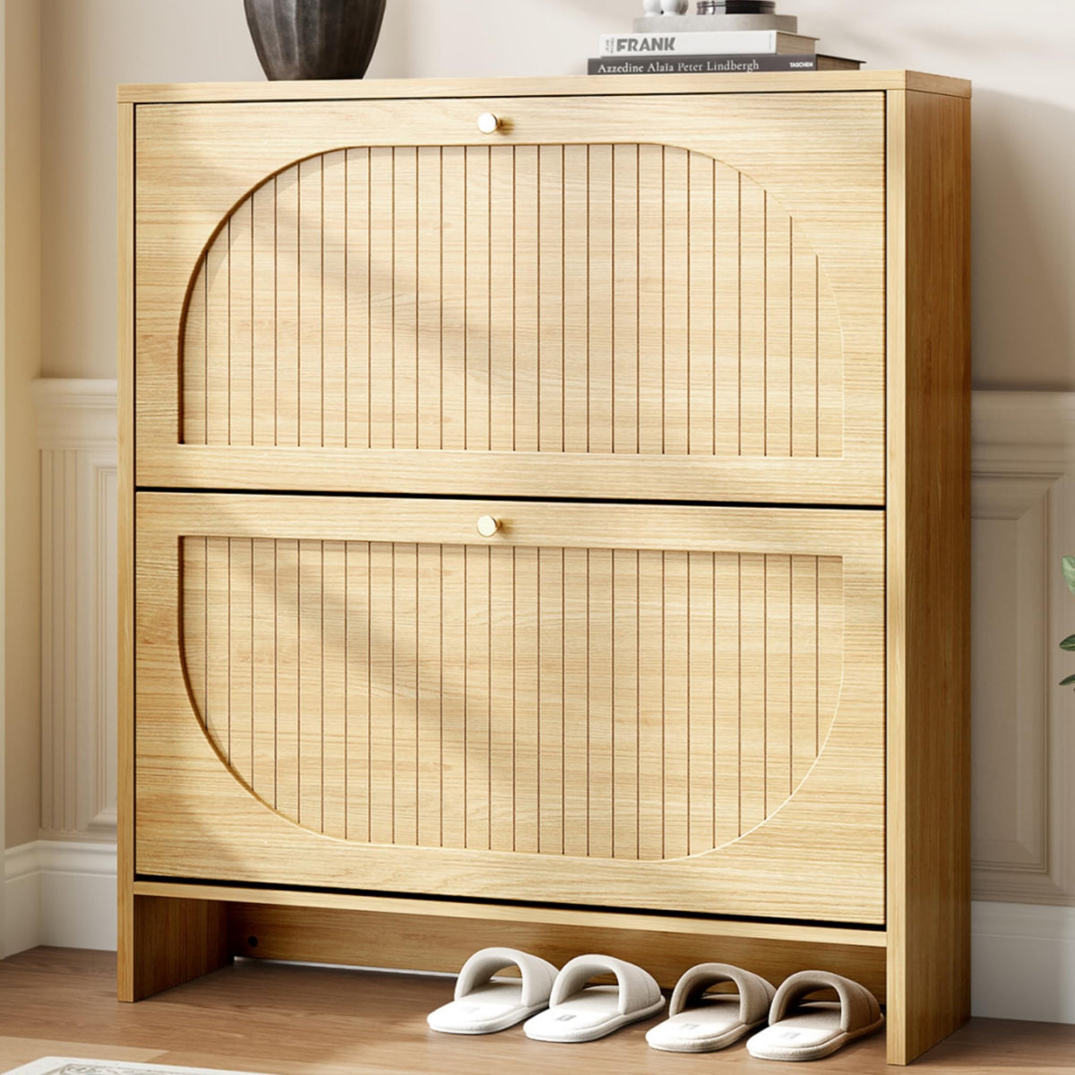 Nicetree Arch-Chic Shoe Cabinet for Entryway, Modern Mid-Century Shoe Storage Cabinet with Fluted