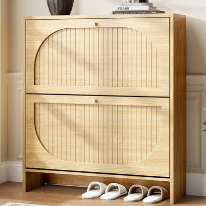 Nicetree Arch-Chic Shoe Cabinet for Entryway, Modern Mid-Century Shoe Storage Cabinet with Fluted