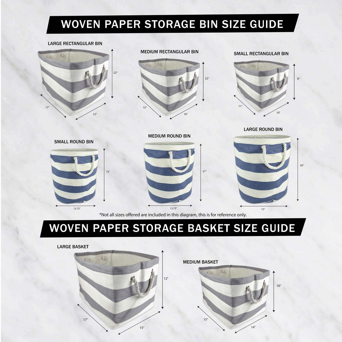 DII Durable Woven Striped Storage Bin Collapsible with Soft Rope Handles Reinforced with Metal