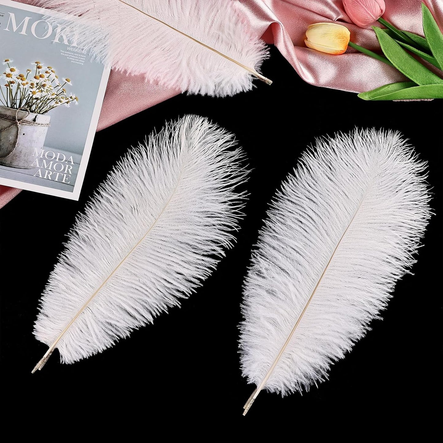 THARAHT White Ostrich Feathers 24pcs Natural Bulk 10-12Inch 25cm-30cm for Crafts Wedding Party