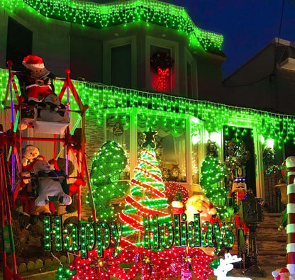 Green Christmas Lights Outdoor, 33ft 400 LED Icicle Lights for Outside House with Connectable Clear