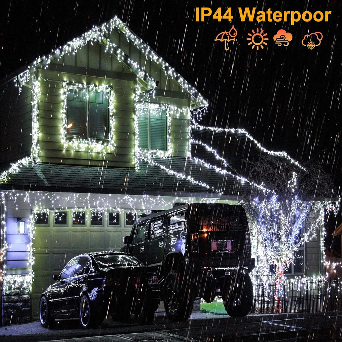 99ft Icicle Lights for Outside, White Christmas Lights Outdoor Indoor, 1216 LED Twinkle String