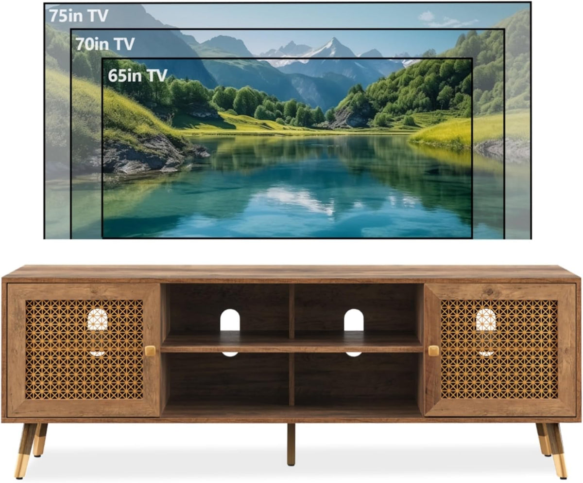 JYED Mid Century Modern TV Stand and Console for TVs Up to 75 inch - Rustic Oak Entertainment