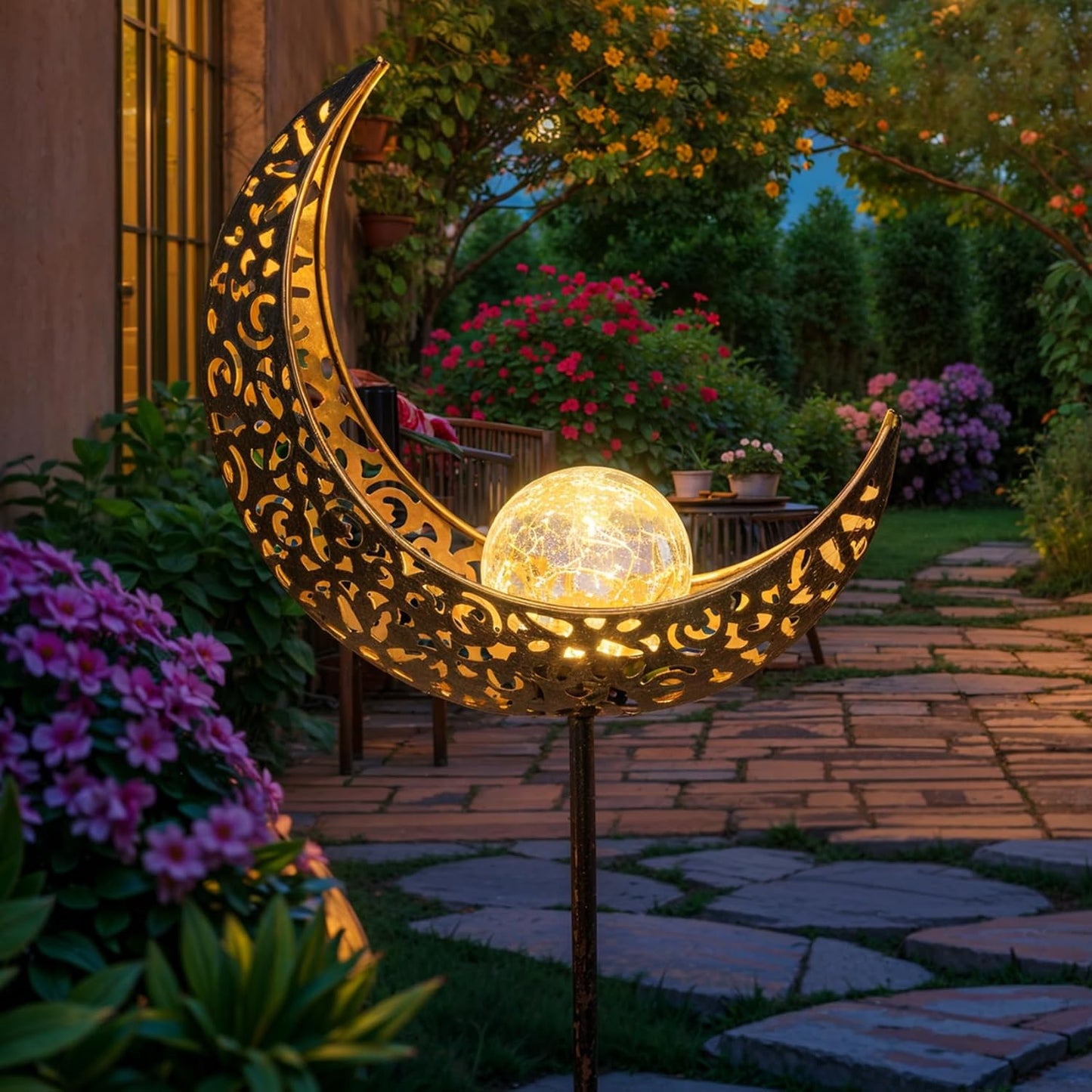 TAKE ME Moon Solar Lights Garden Outdoor Decor Waterproof Metal Solar Stakes Lights for Patio Yard