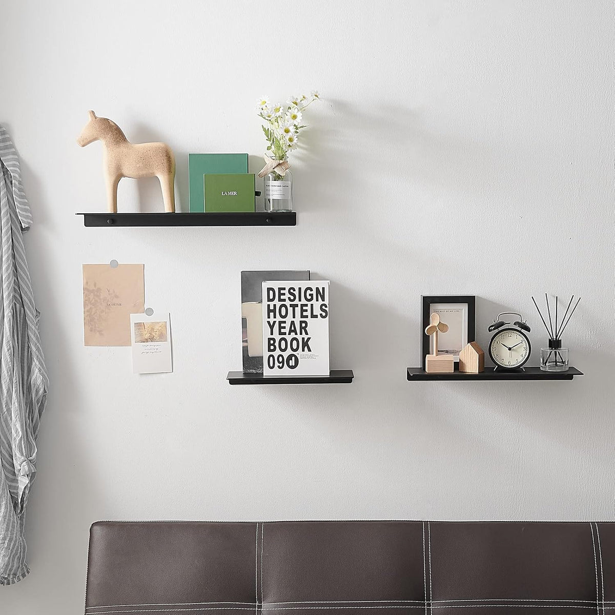 JOOM Black Floating Shelves for Wall Storage, Metal Wall Shelves for Living Room, Bathroom