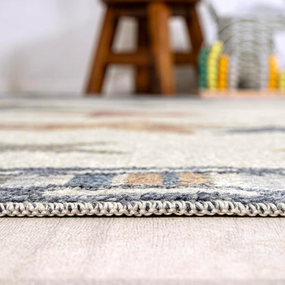 JONATHAN Y Machine-Washable Ivory/Blue/Orange Indoor Area Rug, 8x10, Star Gazer Geometric, Border