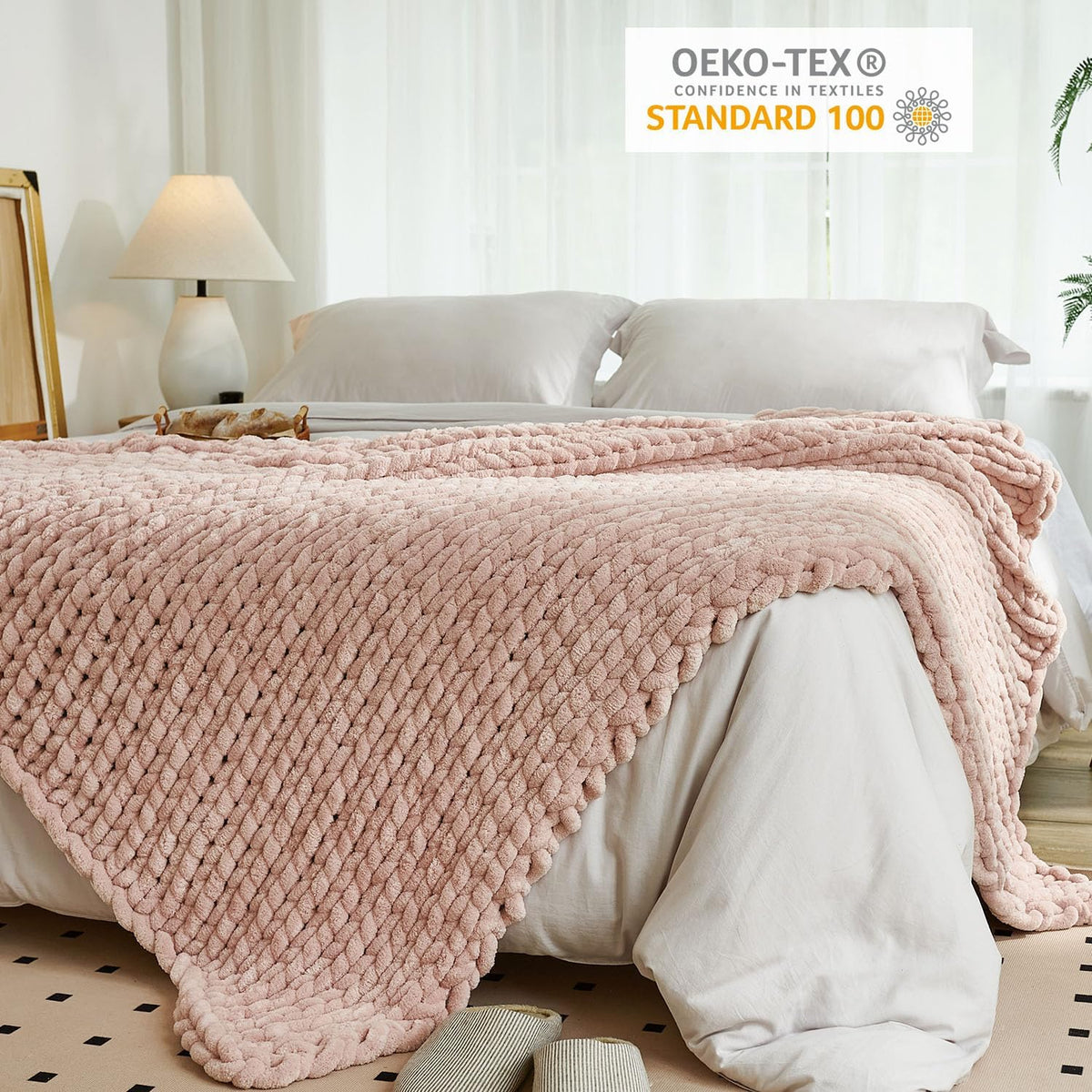 Esterra Chunky Knit Throw Blanket Newly Upgraded Heavy Tighter Version, Handmade Chenille Throw