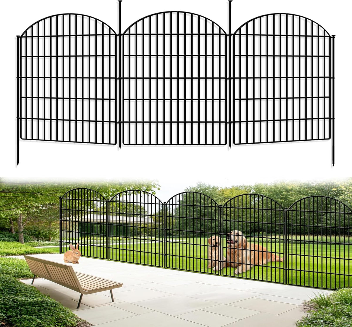 5 Panels Decorative Garden Fence 33in (H) x 11.15ft (L), Rustproof Metal No Dig Fencing Animal