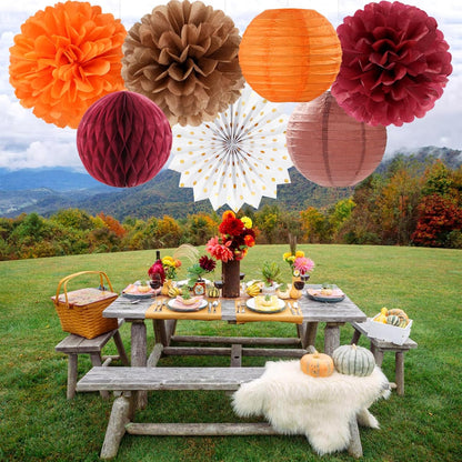 Fall Boho Baby-Shower Party-Decorations Streamers-Lanterns - 14pc Autumn Harvest Brown Orange
