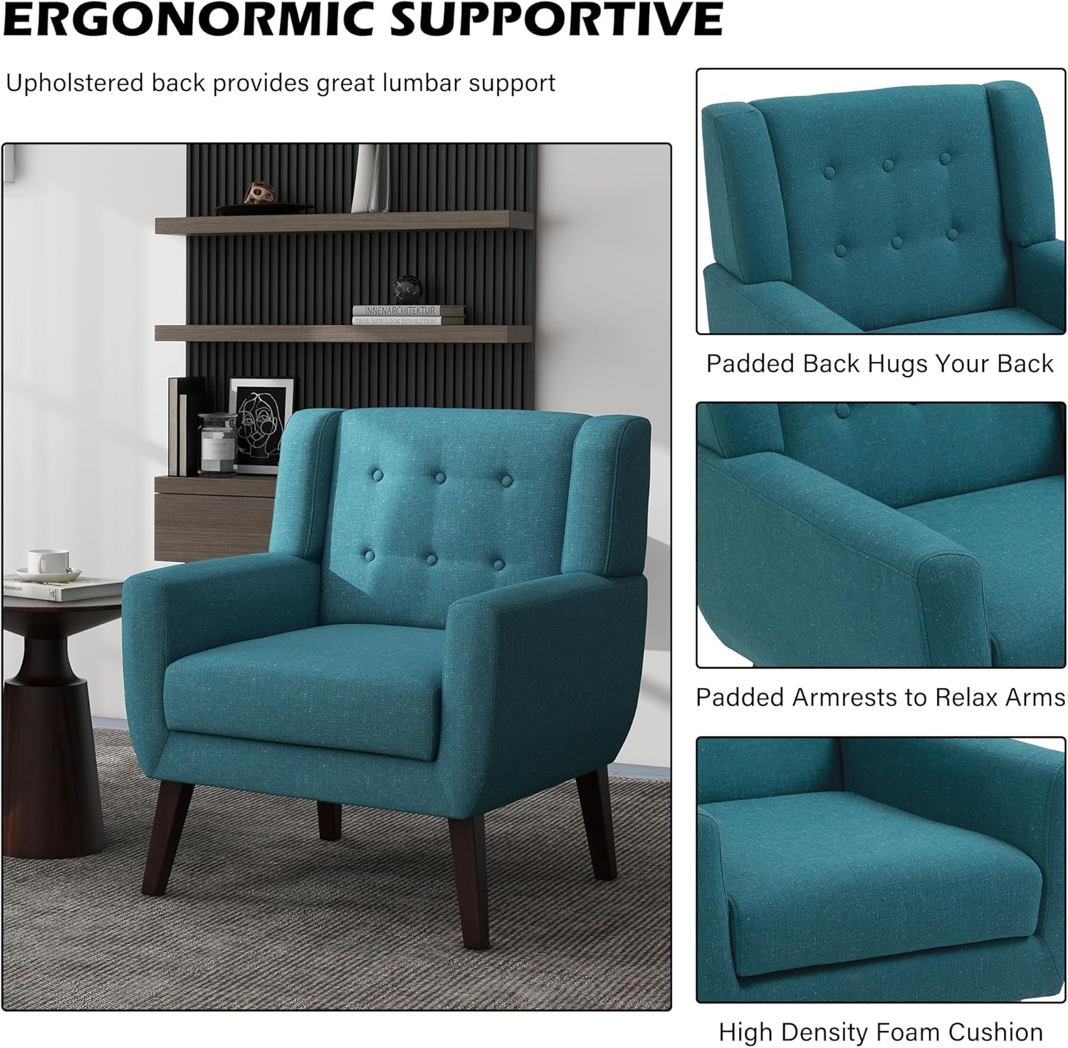 UIXE Accent Chair, Modern Upholstered Armchair in Fabric for Living Room, Comfy Club Arm Chairs