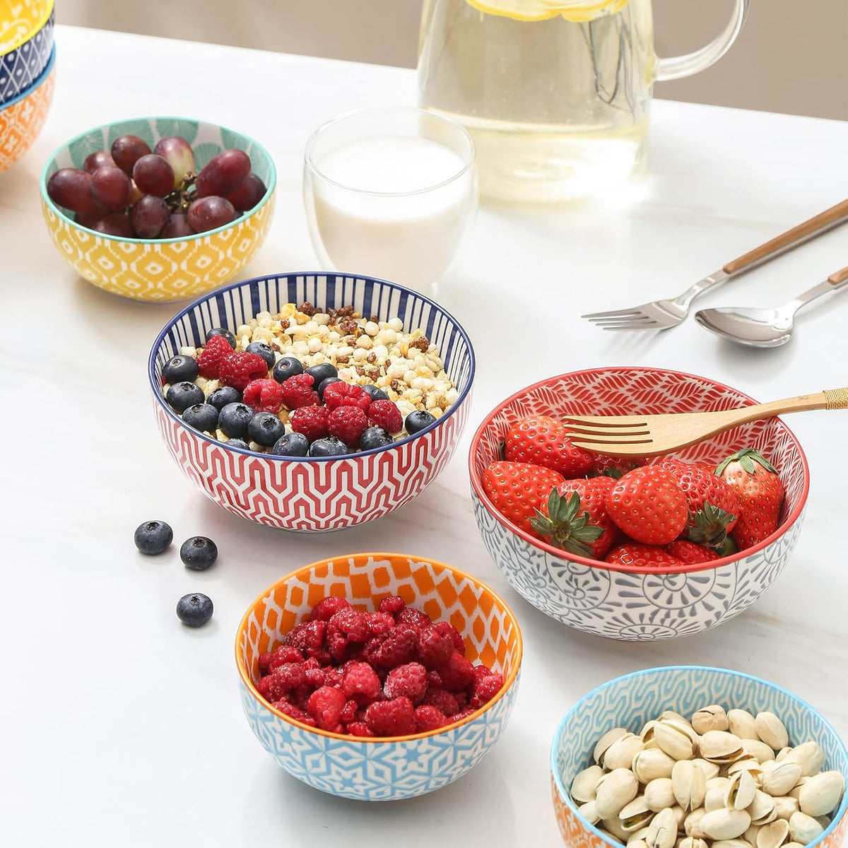 Selamica Ceramic Cereal Bowls Set of 6, 24 Oz Deep Soup Bowls for Kitchen, 5.9 Inch Dessert Bowls