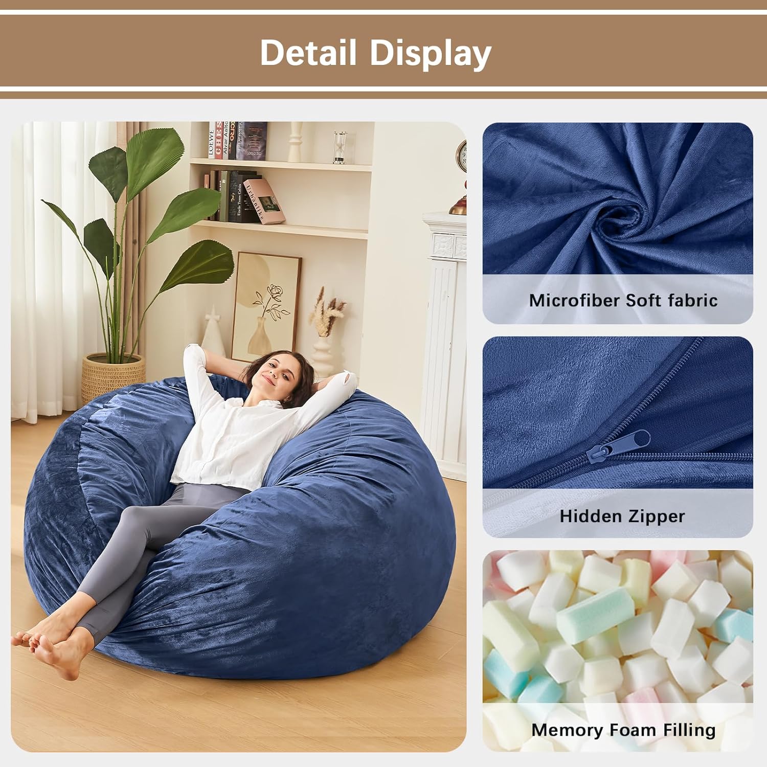 Bean Bag Chairs for Adults - Memory Foam Furniture BeanBag Chair - Kids/Teens Sofa with Soft Micro