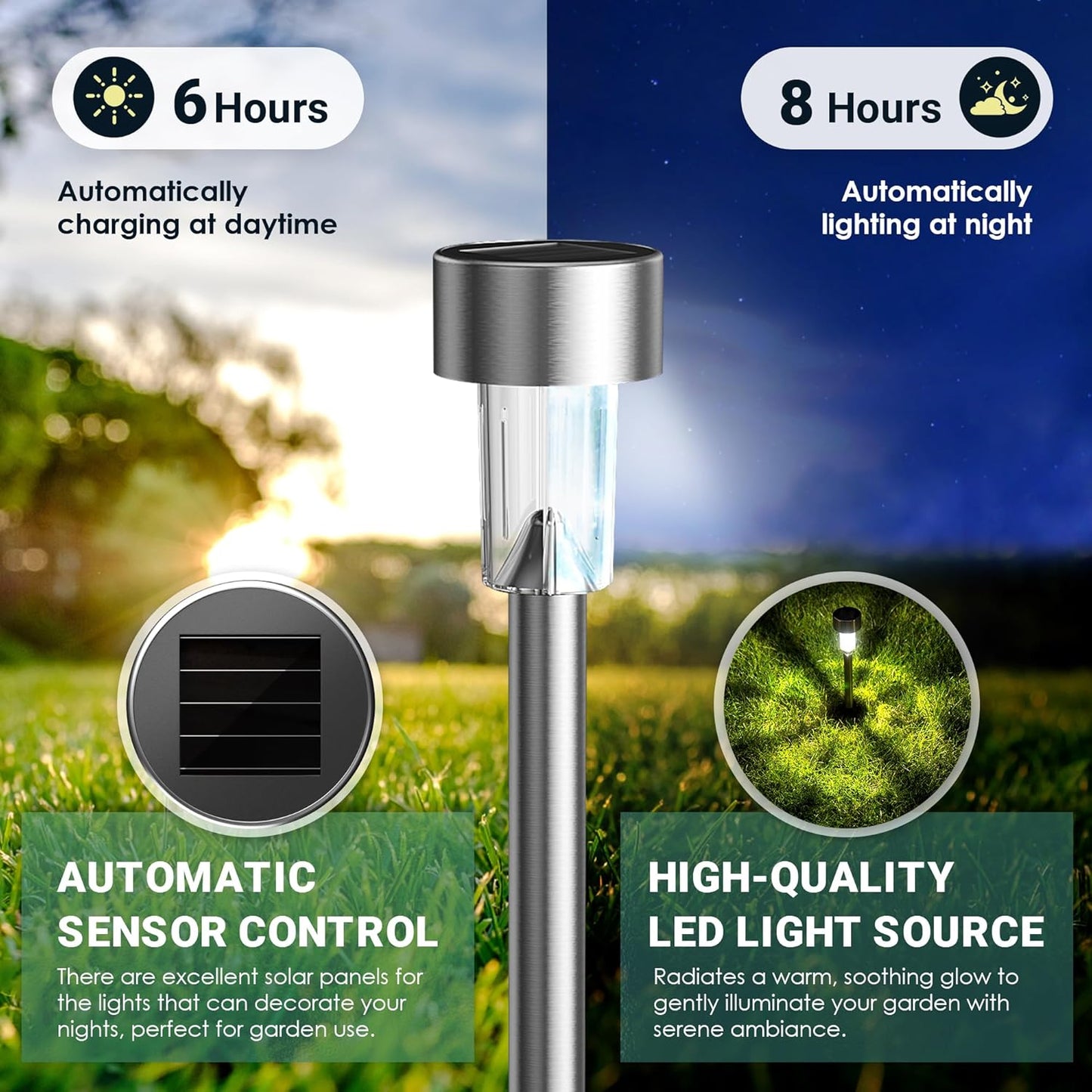 GIGALUMI Solar Lights Outdoor Waterproof, 12 Pack, Stainless Steel LED Solar Garden Lights for