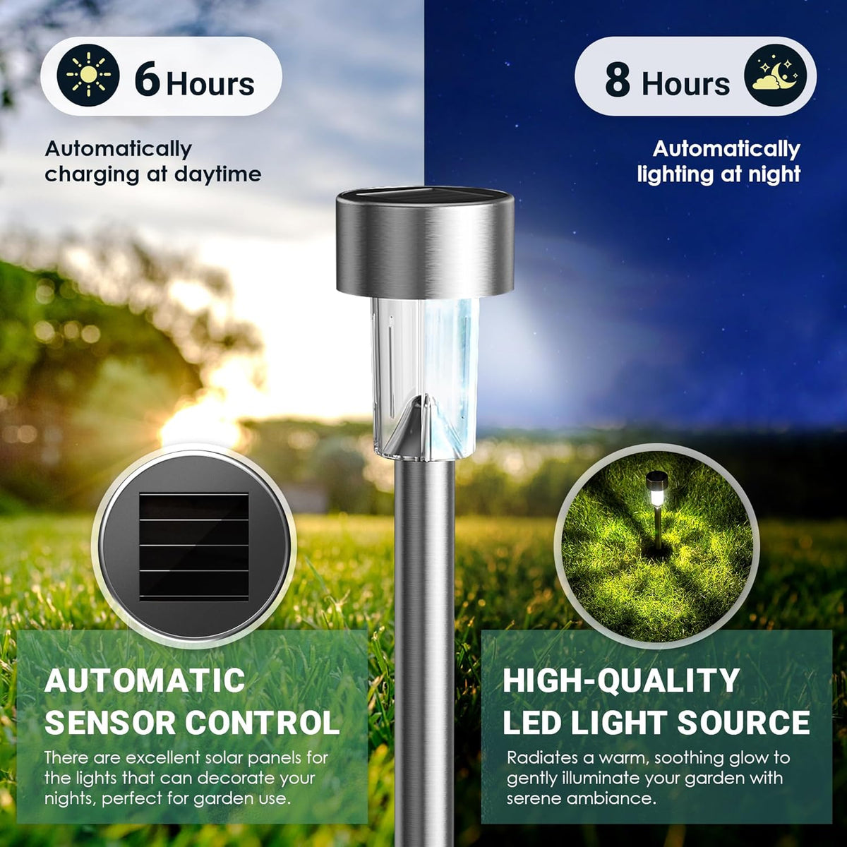 GIGALUMI Solar Lights Outdoor Waterproof, 12 Pack, Stainless Steel LED Solar Garden Lights for