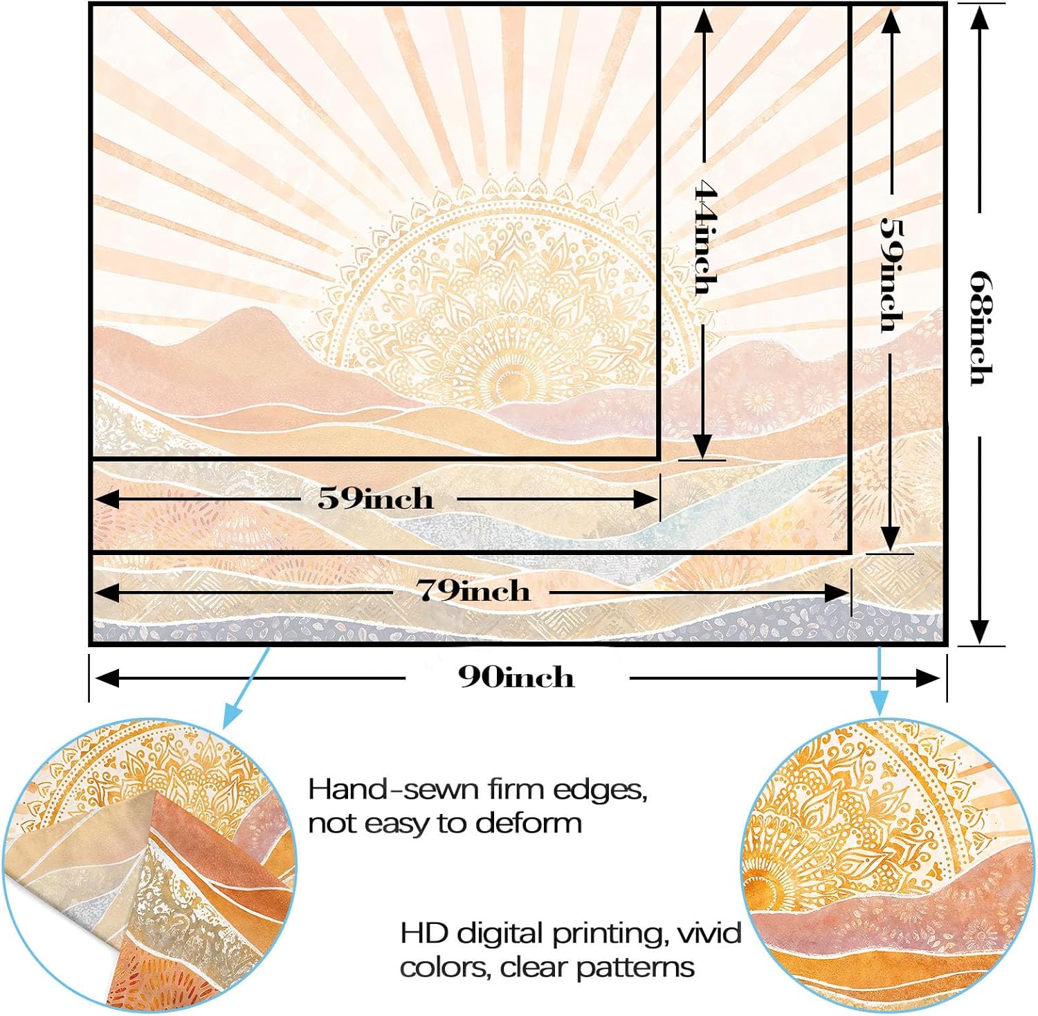 Lunerfex Bohemian Mandala Sunrise Wall Tapestry, Abstract Mountain Scenery Tapestries for Home