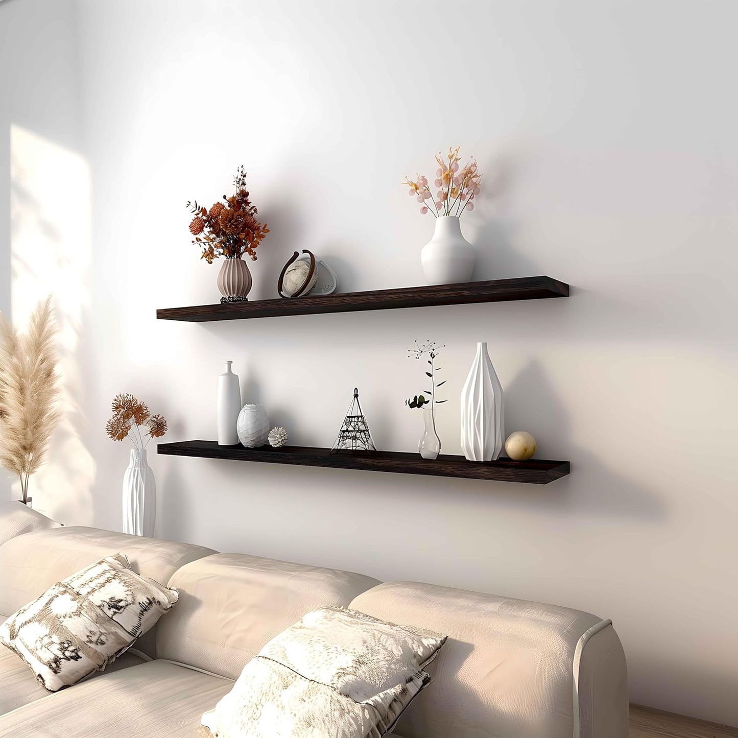 Wood Floating Shelves for Wall Decor, Rustic Wall Shelves for Bedroom Bathroom Kitchen Living Room