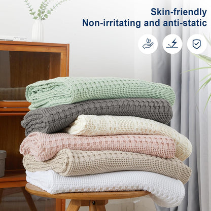 PHF 100% Cotton Waffle Weave Blanket Queen Size, Soft Lightweight Breathable Cozy Summer Blankets