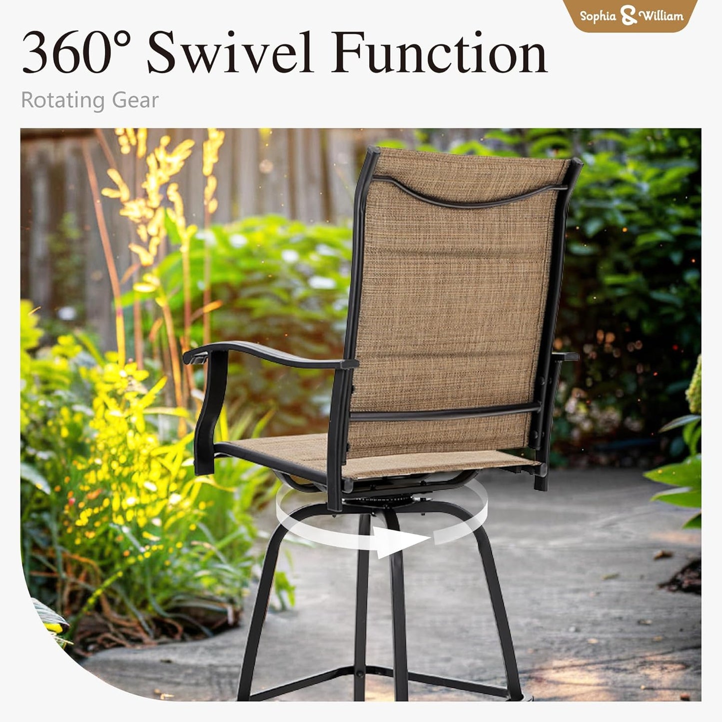 Sophia & William Outdoor Bar Set, Patio Bar Table and Chairs Set, Bar Height Patio Set - 4 x Swivel
