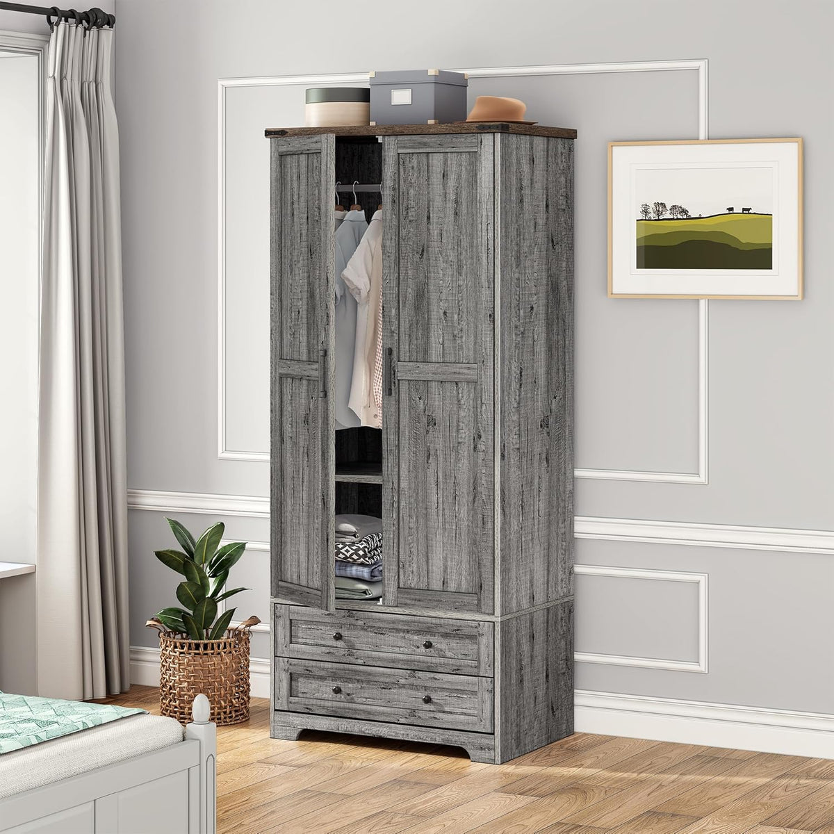 Brafab Armoire Wardrobe Closet with 2 Modern Doors, 71" Tall Freestanding Closet Wardrobe Cabinet