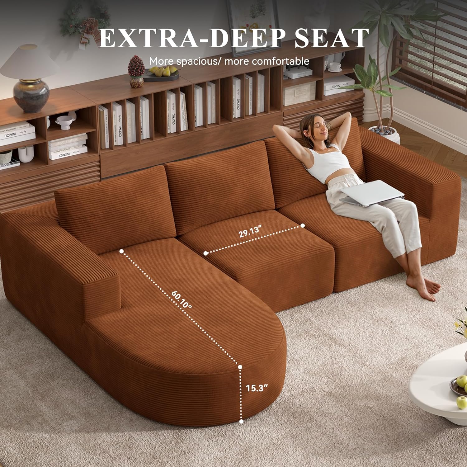 Modular Sectional Sofa with L-Shape Chaise,Cloud Sectional Modern Sleeper Couch with Deep