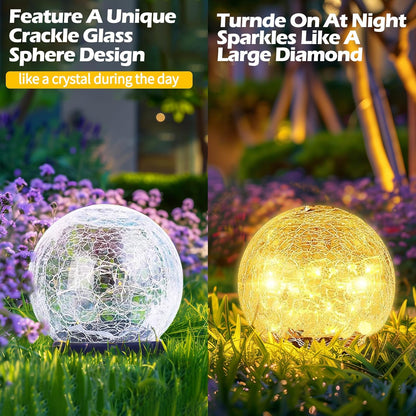 Garden Solar Ball Lights Outdoor Waterproof, 30 LED Cracked Glass Globe Solar Power Ground Lights