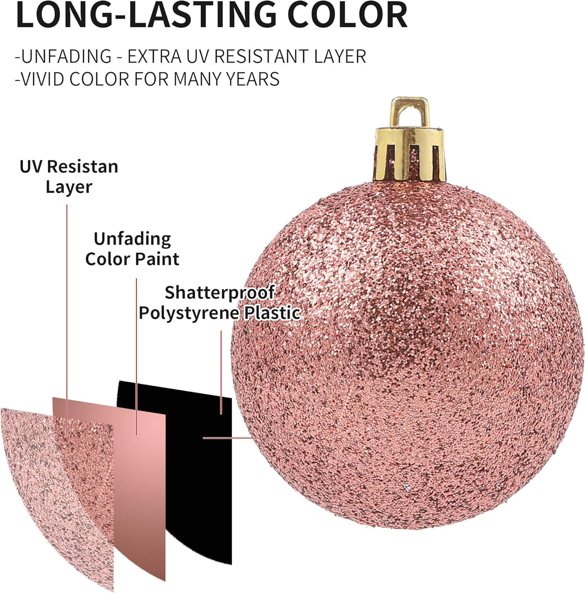 LANGXUN 36pcs Rose Gold Christmas Tree Decorations Balls, Bolas De Navidad, 2025 Christmas Decor