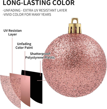 LANGXUN 36pcs Rose Gold Christmas Tree Decorations Balls, Bolas De Navidad, 2025 Christmas Decor