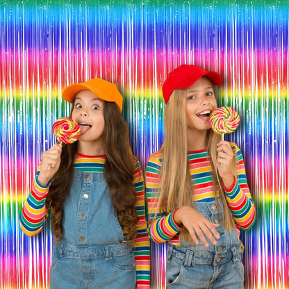 BRAVESHINE Fringe Backdrop Tinsel Foil Curtains - 2 Pack Colorful Metallic Streamers Backdrops for