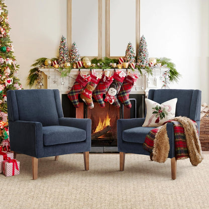 COLAMY Modern Wingback Living Room Chair Set of 2, Upholstered Fabric Accent Armchair, Single Sofa