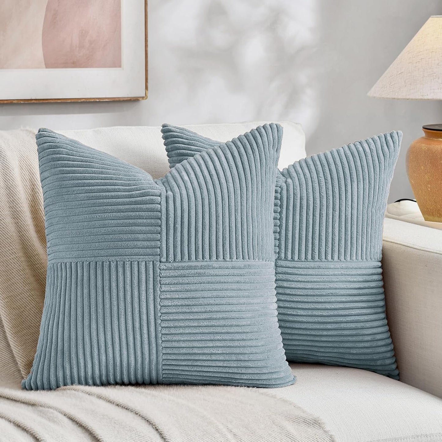 Fancy Homi Set of 2 Light Blue Euro Decorative Throw Pillow Covers 28x28 Inch for Bedroom Couch