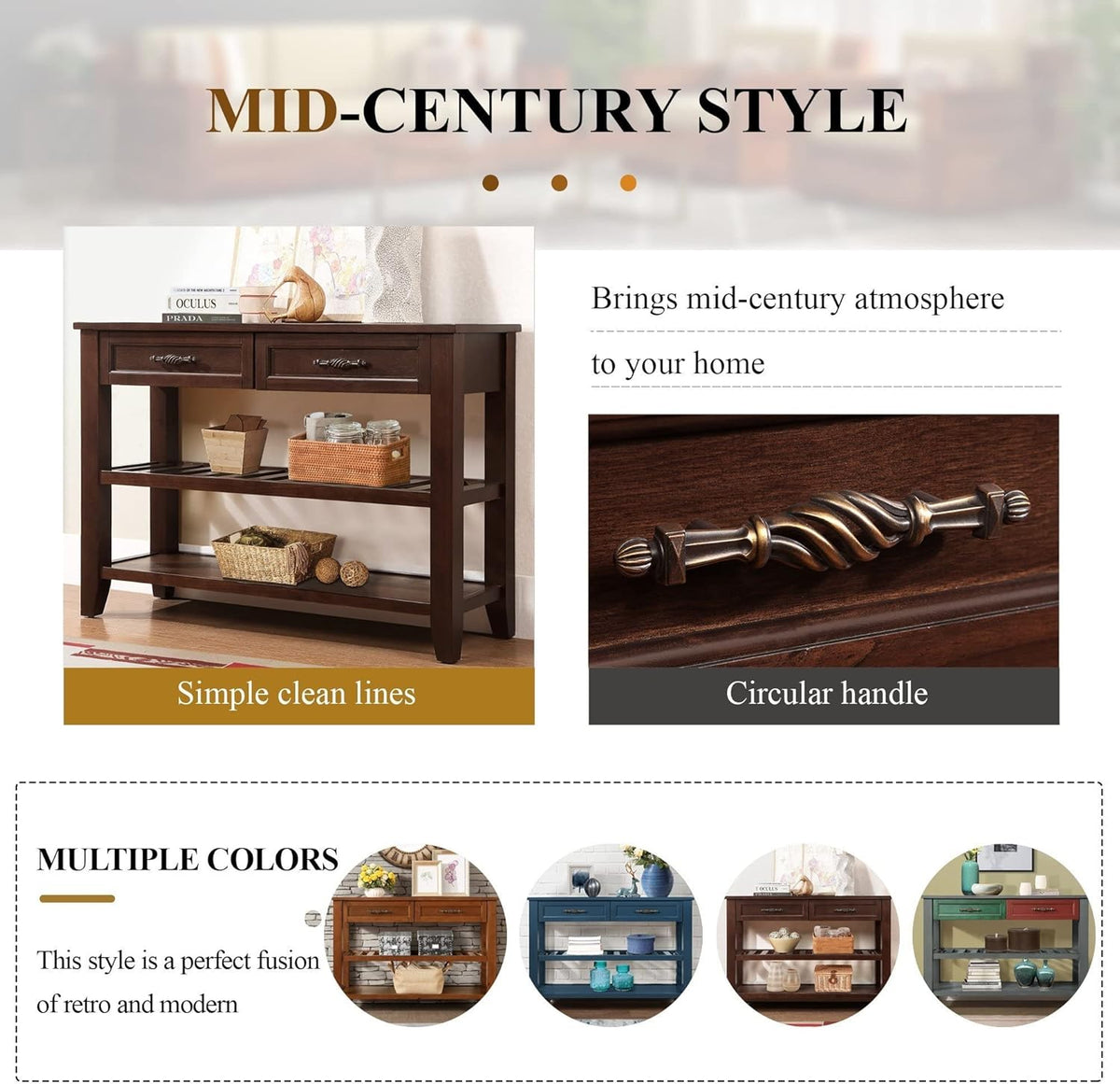 Solid Wood Console Table Sofa Tables with Drawers and Shelves Small Entryway Table for Living