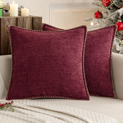 MIULEE Pack of 2 Christmas Pillow Covers 18x18 Inch Burgundy Red Farmhouse Decorative Throw Pillow