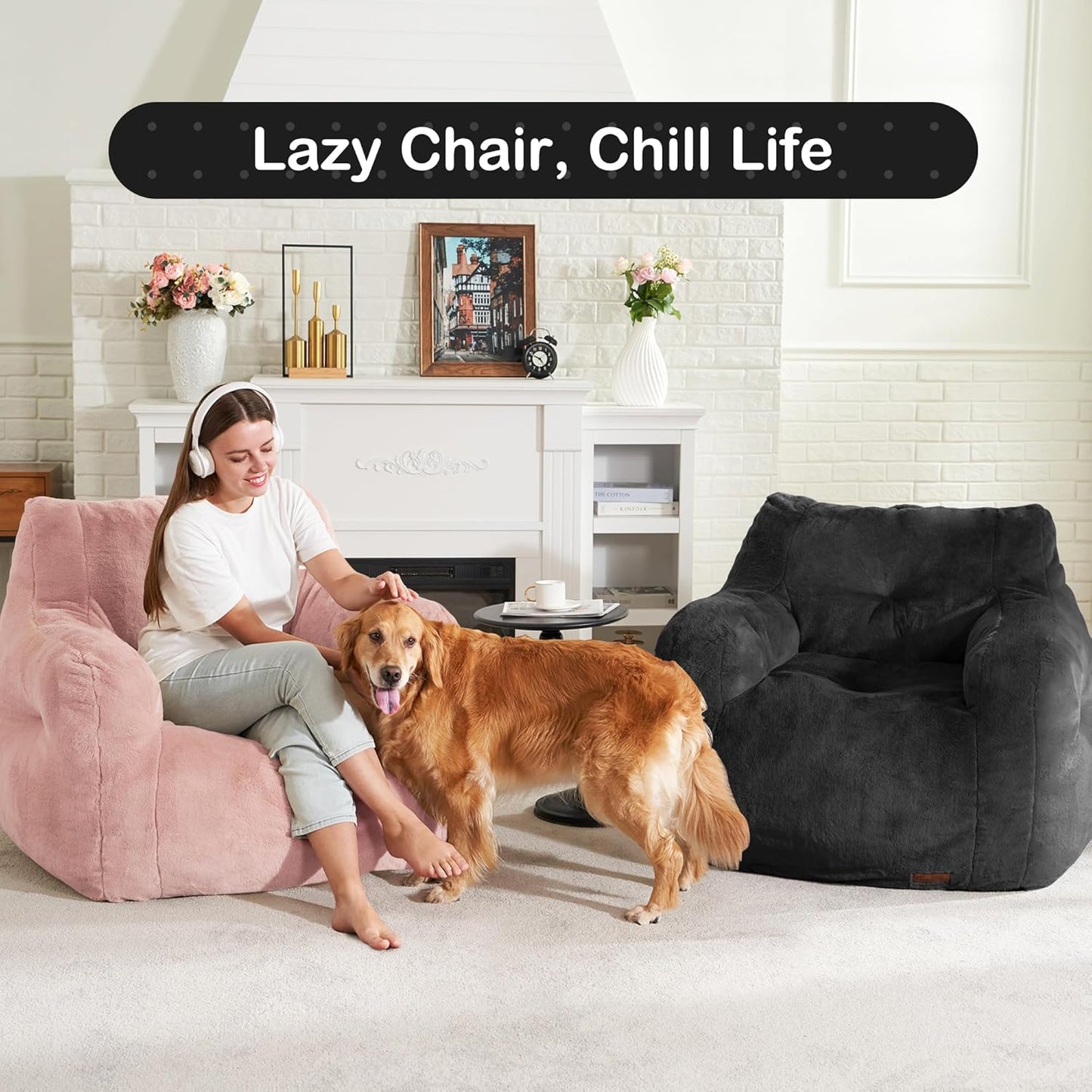 Hobestluk Bean Bag Chair for Adult Small Bean Bag Chairs with Arms Furry Beanbag Chair with Foam