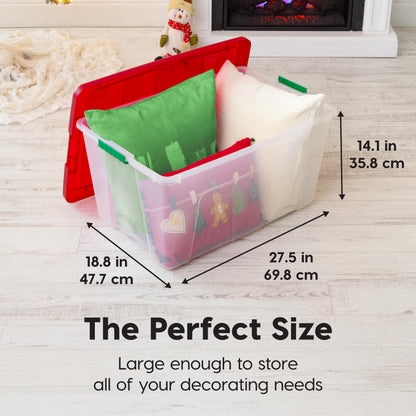 IRIS USA 2-Pack, 94 Qt. Holiday Storage Bin with Lids, Red