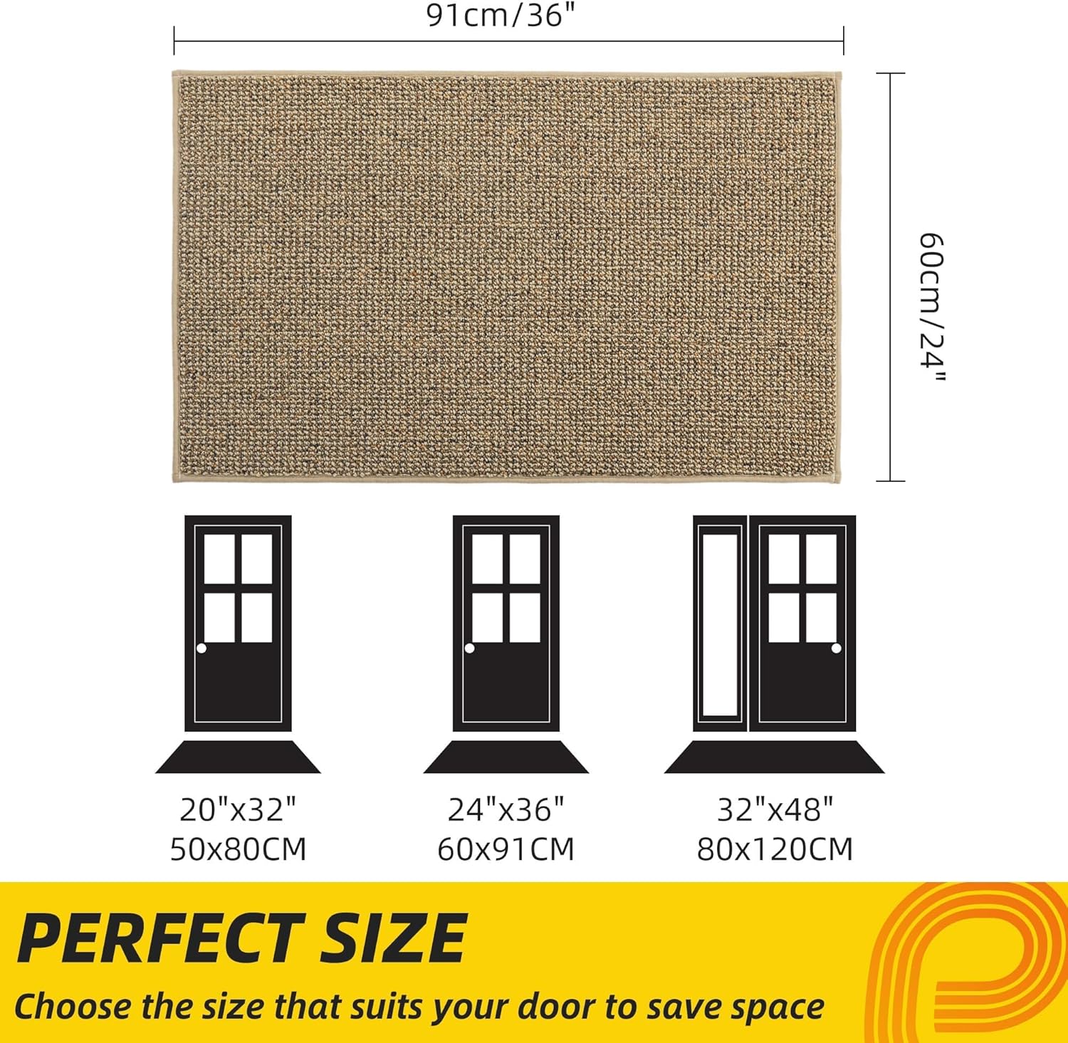 JSEI Dirt Trapper Door Mat 24"x36" Non-Slip Washable Entrance Mat, Dog Doormats, Absorbent &