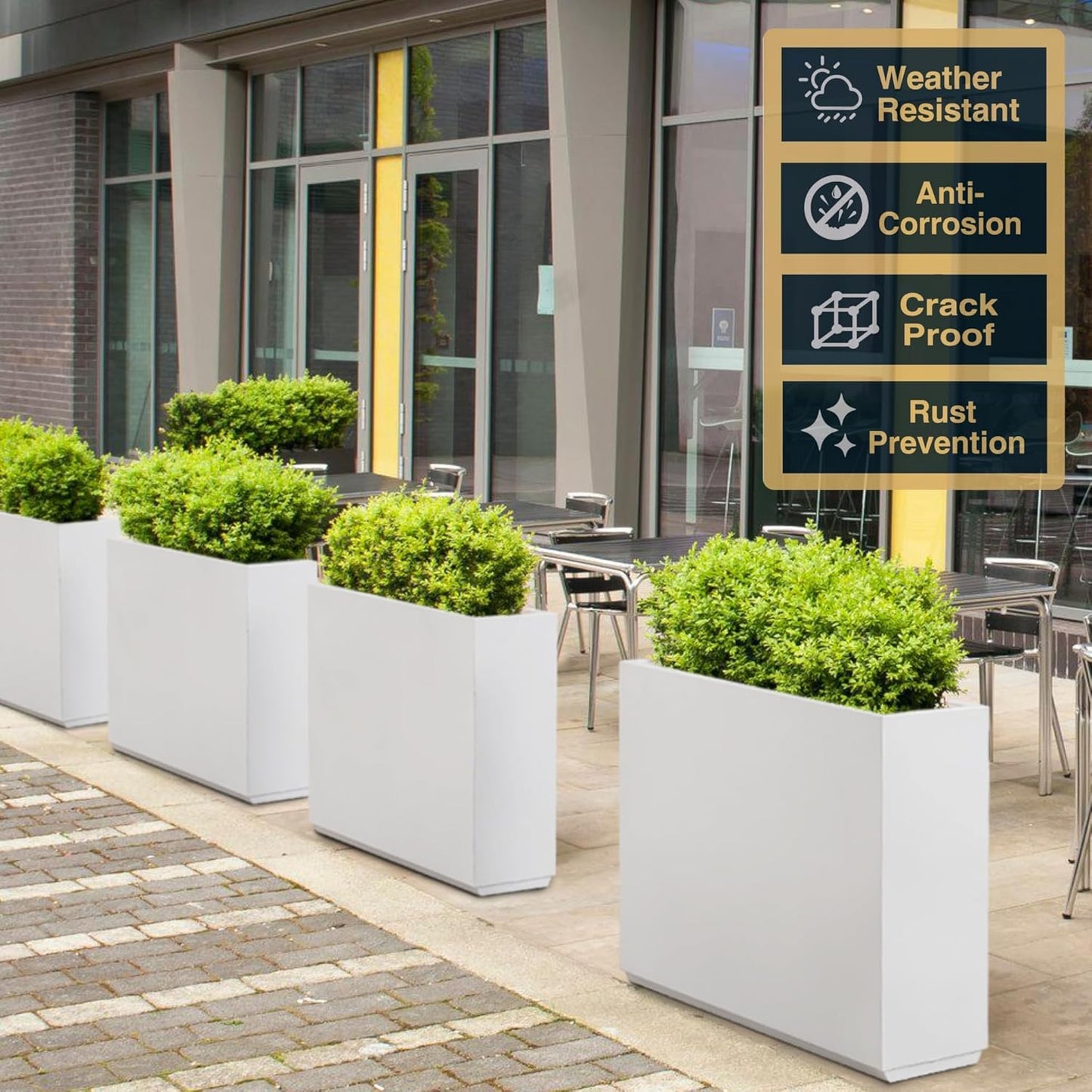 Metallic Heavy Planter for Outdoor Plants, 38Lx10Wx30H Inches Tall and Long Metal Divider Planter