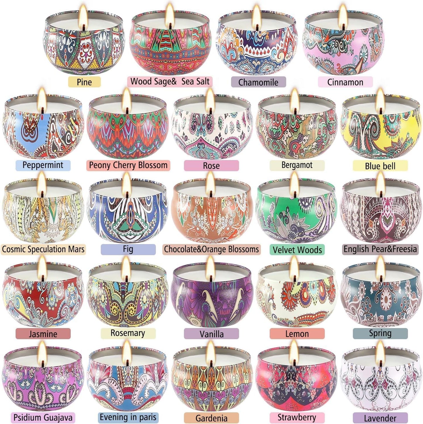 24 Pack Scented Candles Set for Home, Relaxing Stress Relief, Aromatherapy - Natural Soy Wax and