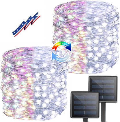 (Cool White ⇋ Multicolor) Solar Christmas String Lights Outdoor, 2-Pack 80FT 200 LED Waterproof