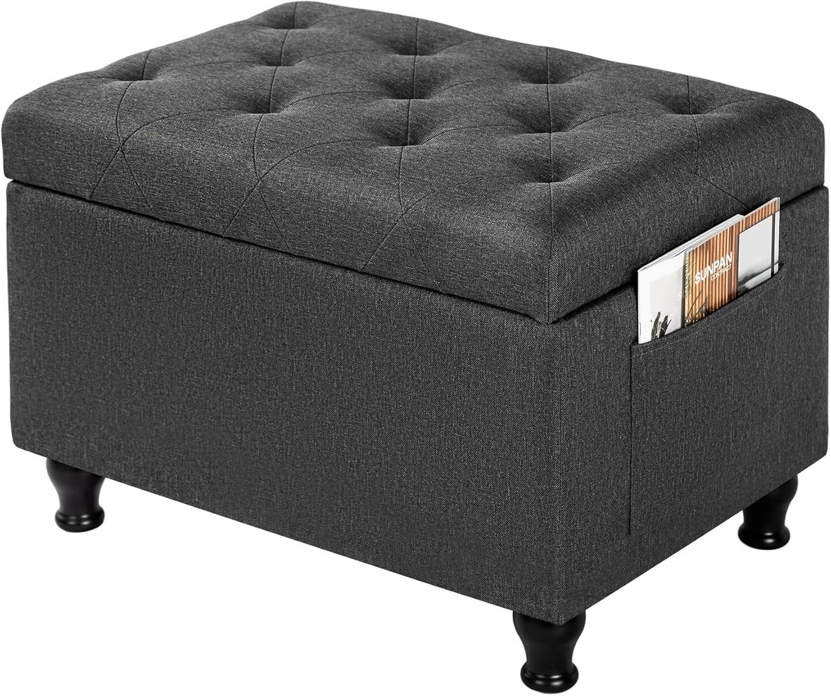 Ottoman with Storage 24'' Storage Ottomans Linen Fabric Ottoman Footstools Small Upholstered Foot