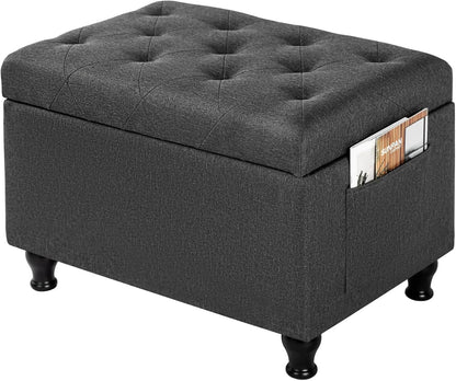 Ottoman with Storage 24'' Storage Ottomans Linen Fabric Ottoman Footstools Small Upholstered Foot