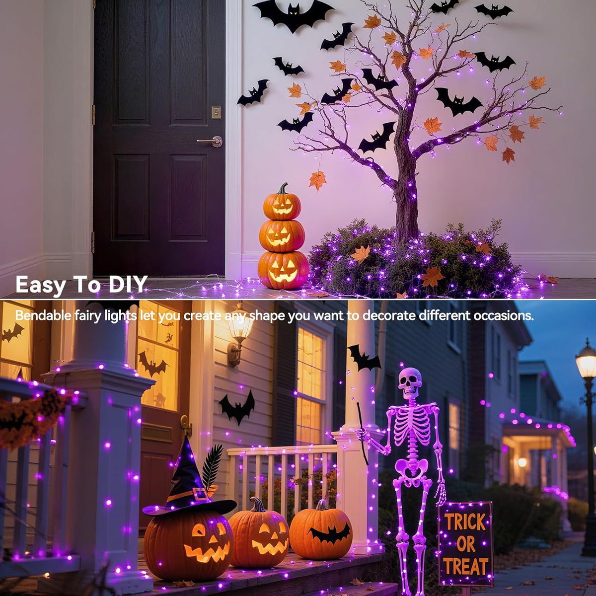 4 Pack 60LED Halloween Fairy Lights Battery Operated - 20FT Twinkle Lights with 2 Lighting Modes