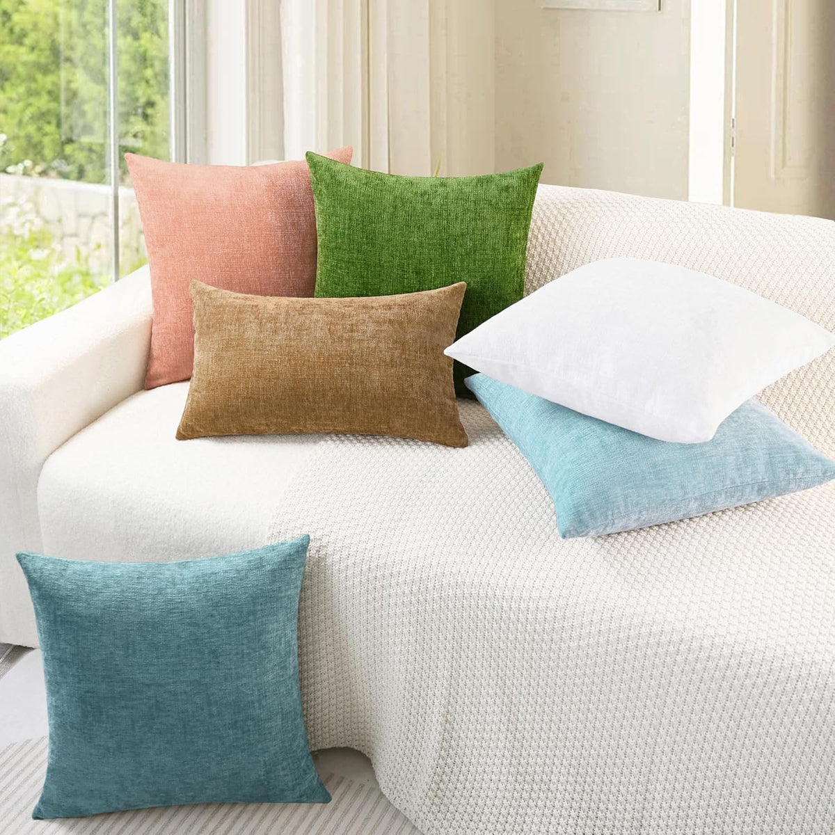 CaliTime Throw Pillow Covers Decorative 18 X 18 Inches Pack of 2 Cozy Chenille Cushion Cases for